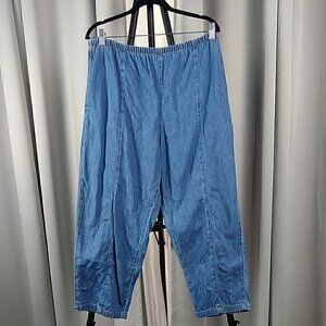Orvis Blue Elastic Waist Band 100 % Cotton Capri Size 14